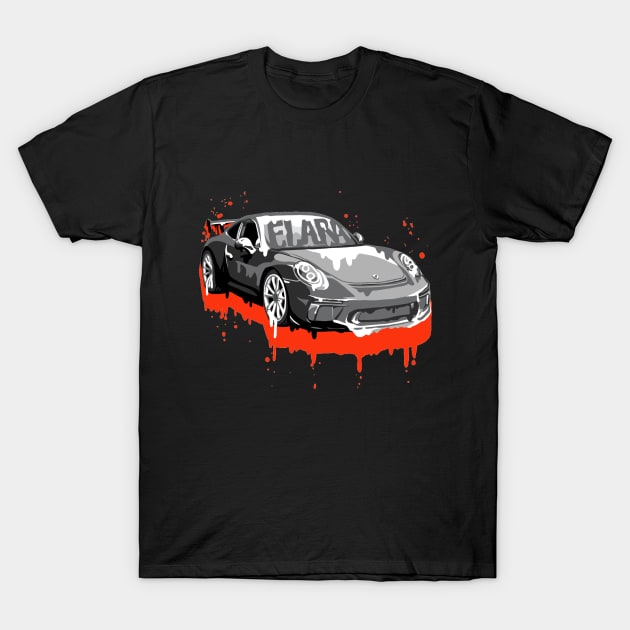 911 GT3 in drippy orange T-Shirt by Elara Art Design